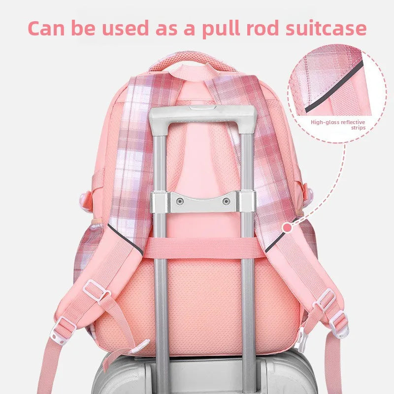Keman KM-K066 Plaid Girls Lightweight School Backpack 4