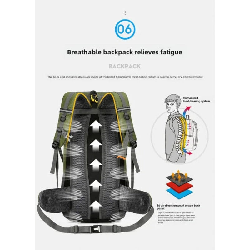Sporty mountaineering backpack back panel